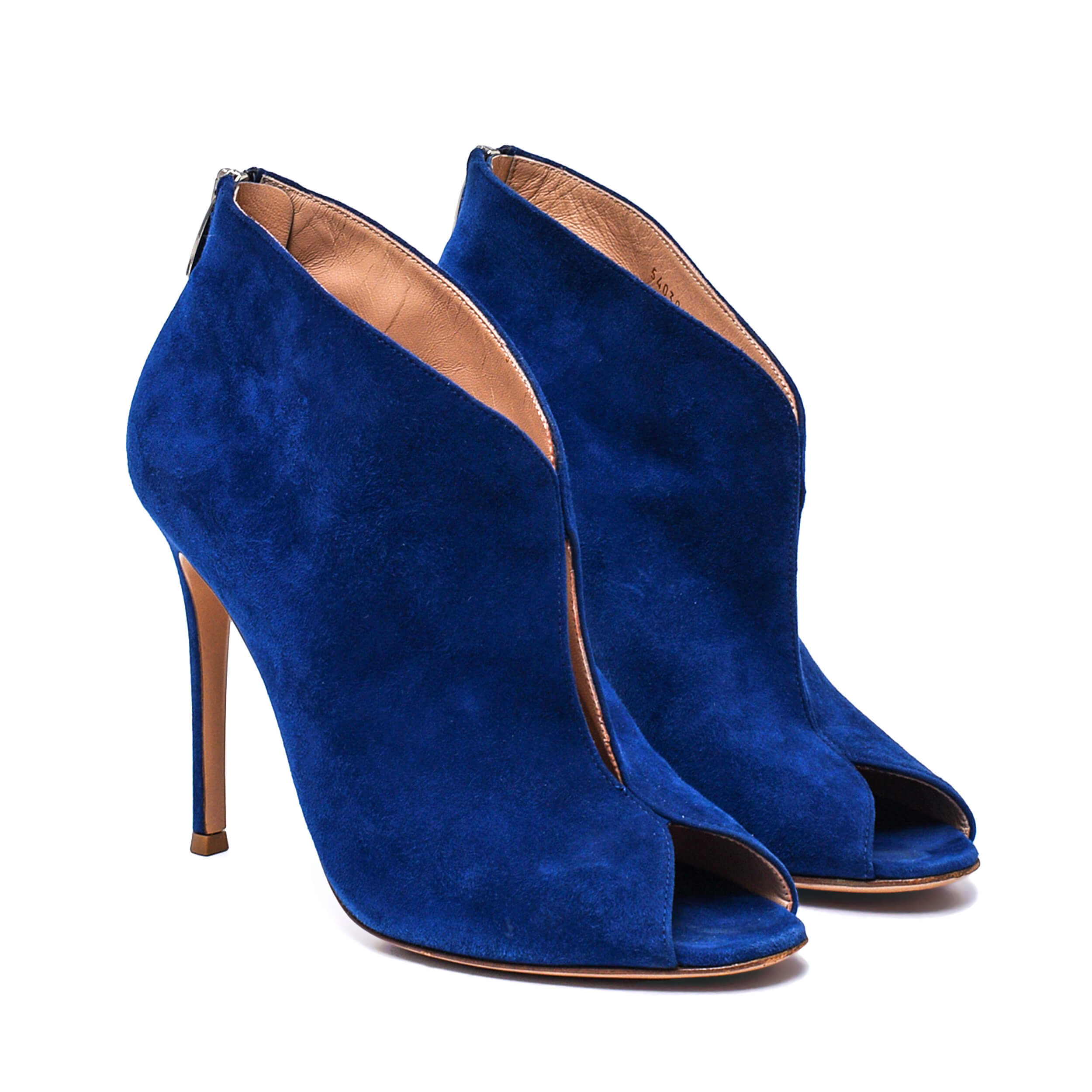 Gianvito Rossi - Blue Suede Vamp Peep Toe Booties / 38